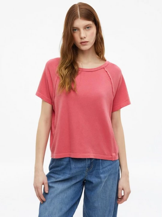 Foto van product T-shirt met kledingstukverf en open randen s.Oliver roze