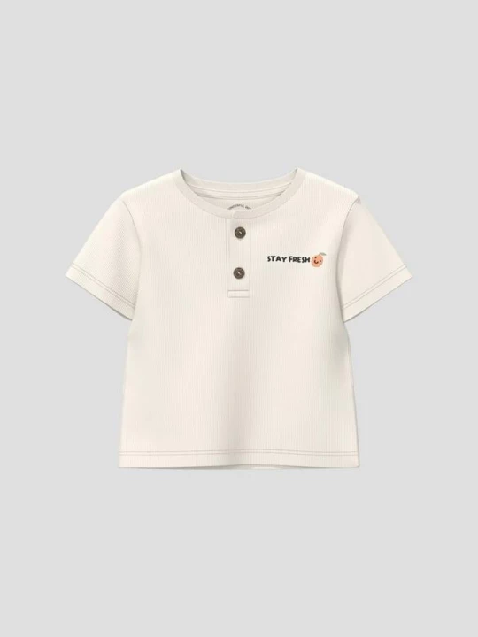 Foto van product T-shirt met knoopsluiting en borduursel s.Oliver crème