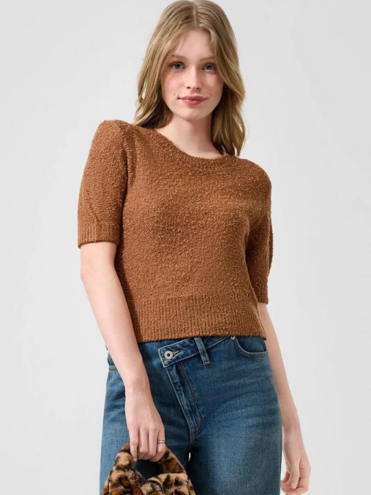 Foto van product T-shirt met korte mouwen in bouclé-look QS bruin