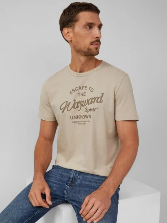 Foto van product T-shirt met kunstwerk van puur katoen s.Oliver beżowy