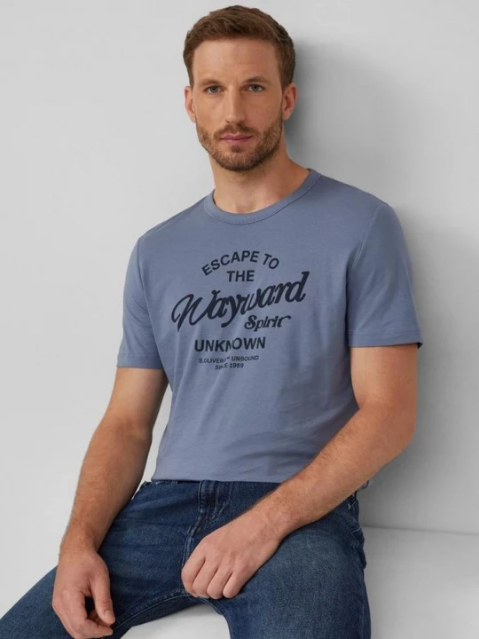 Foto van product T-shirt met kunstwerk van puur katoen s.Oliver blauw