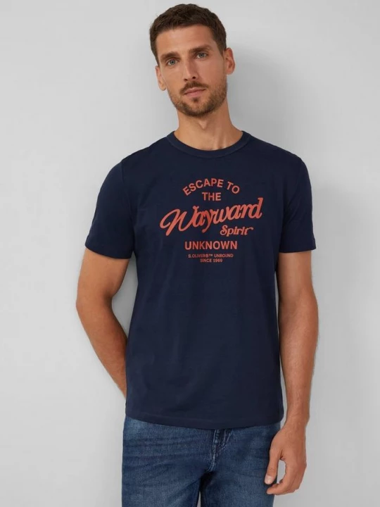 Foto van product T-shirt met kunstwerk van puur katoen s.Oliver blauw