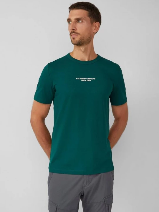 Foto van product T-shirt met kunstwerk van puur katoen s.Oliver olijfgroen