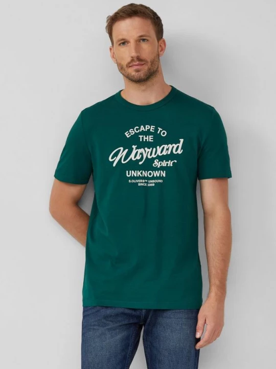 Foto van product T-shirt met kunstwerk van puur katoen s.Oliver olijfgroen