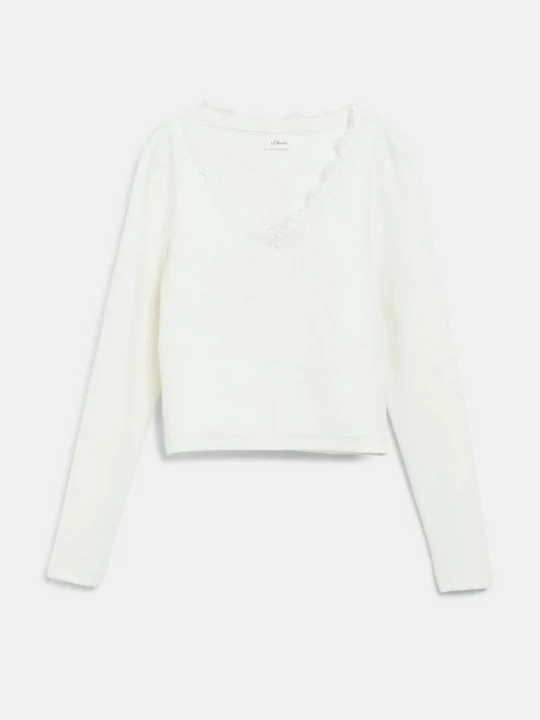 Foto van product T-shirt met lange mouwen en kant in slim fit s.Oliver crème