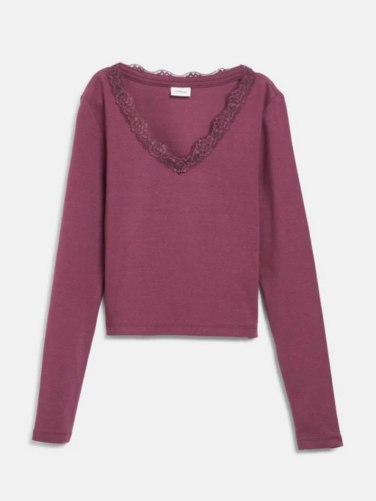 Foto van product T-shirt met lange mouwen en kant in slim fit s.Oliver rood