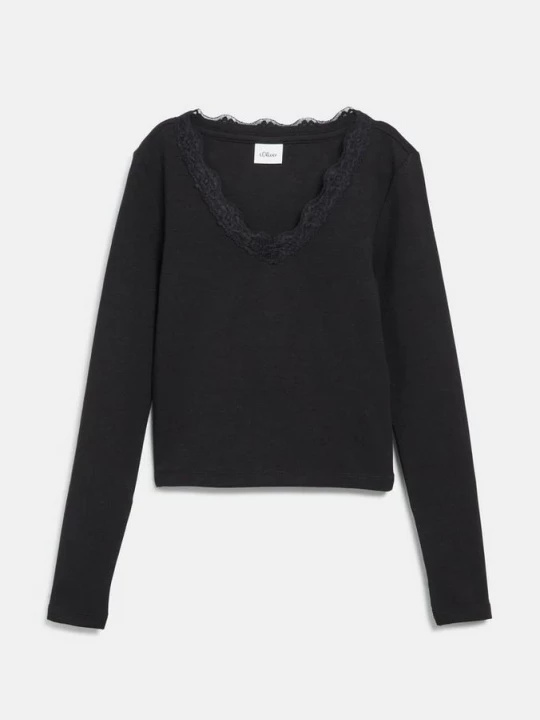 Foto van product T-shirt met lange mouwen en kant in slim fit s.Oliver zwart