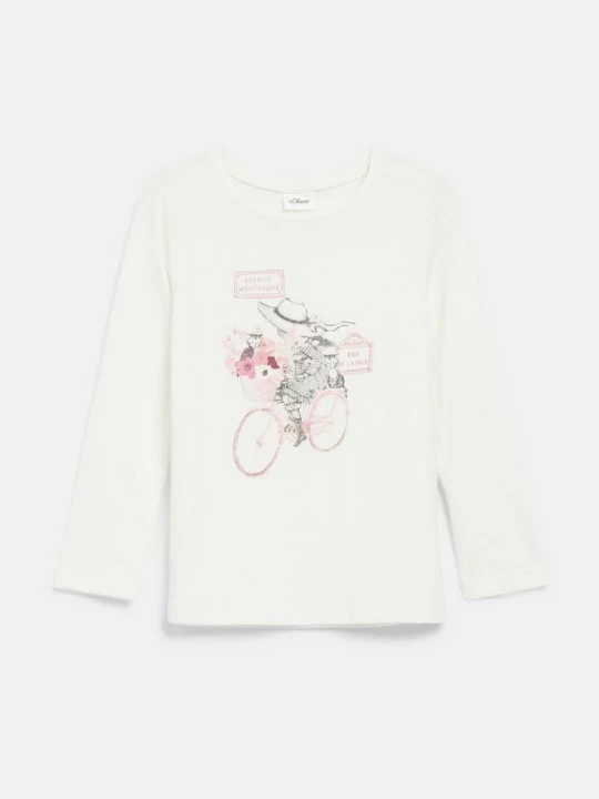 Foto van product T-shirt met lange mouwen en print in A-lijn s.Oliver crème