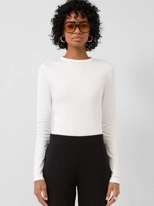Foto van product T-Shirt met lange mouwen in zachte ribstof, slim fit QS crème