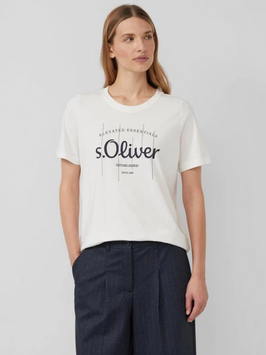 Foto van product T-shirt met logoprint en edelstenen s.Oliver crème