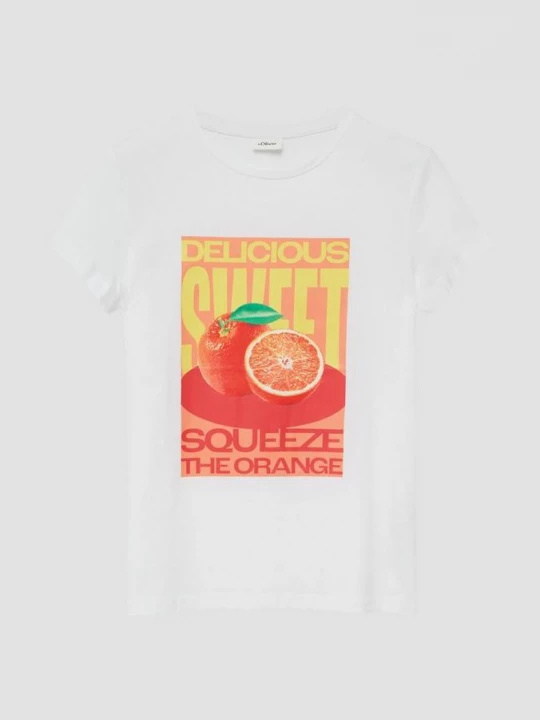 Foto van product T-shirt met losse pasvorm en print op de voorkant s.Oliver wit