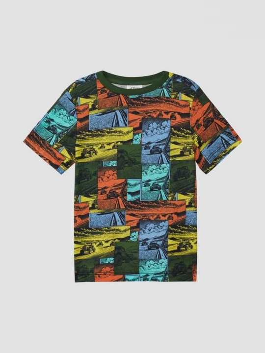 Foto van product T-shirt met motief van katoen s.Oliver olijfgroen
