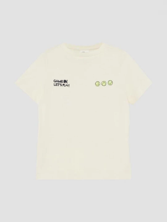 Foto van product T-shirt met opdruk op voor- en achterkant s.Oliver crème