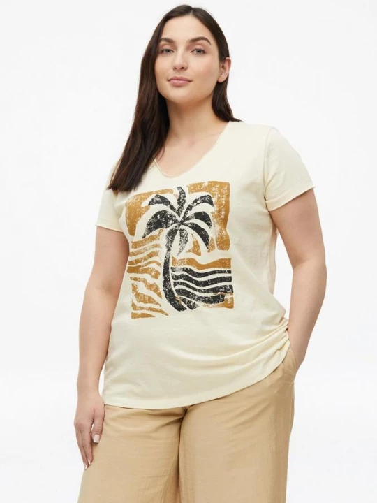 Foto van product T-shirt met open randen in vlamgarenstructuur s.Oliver beżowy