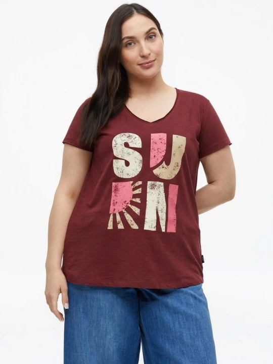 Foto van product T-shirt met open randen in vlamgarenstructuur s.Oliver rood