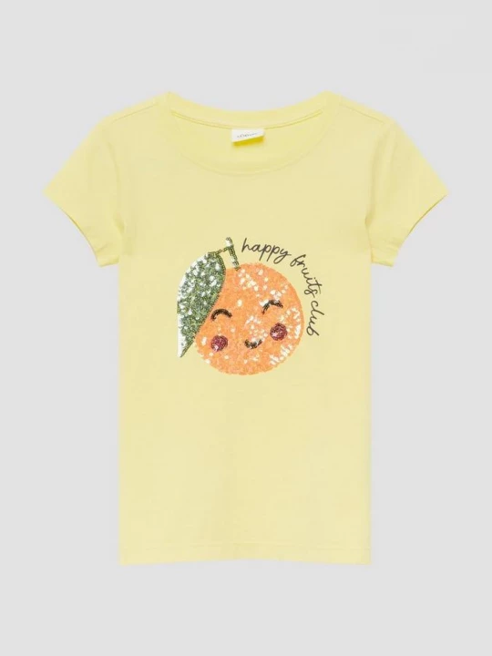 Foto van product T-shirt met pailletten in A-vorm s.Oliver geel