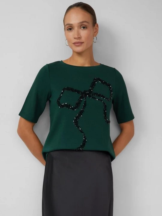Foto van product T-shirt met pailletten in een ontspannen pasvorm van scubastof s.Oliver groen