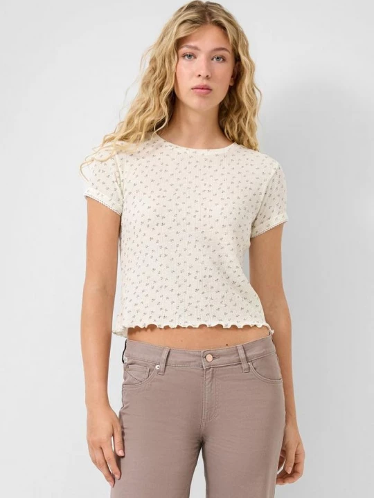 Foto van product T-shirt met piquéstructuur QS crème