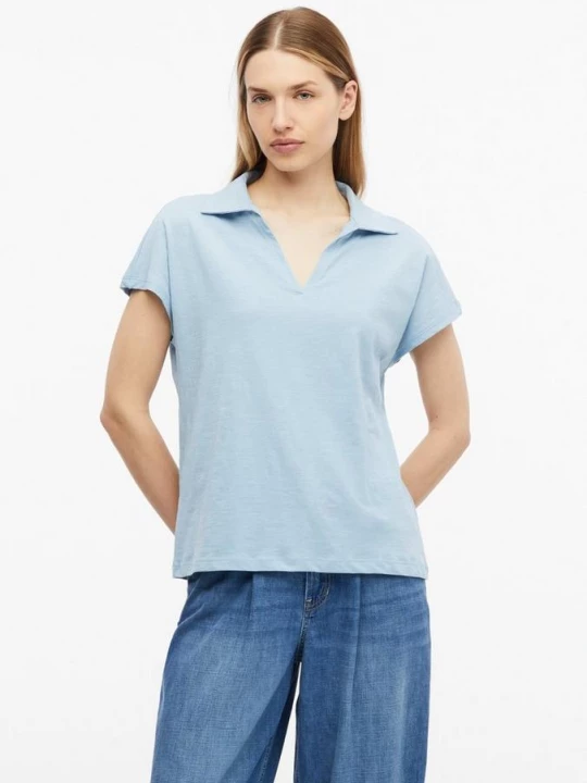 Foto van product T-shirt met polokraag en schouders s.Oliver blauw