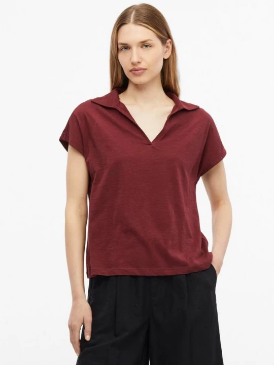 Foto van product T-shirt met polokraag en schouders s.Oliver rood