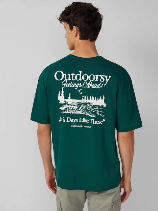 Foto van product T-shirt met print in een ontspannen pasvorm met vlamgarenstructuur s.Oliver groen