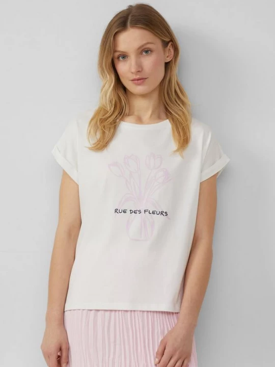 Foto van product T-shirt met print op de voorkant in relaxte pasvorm s.Oliver crème