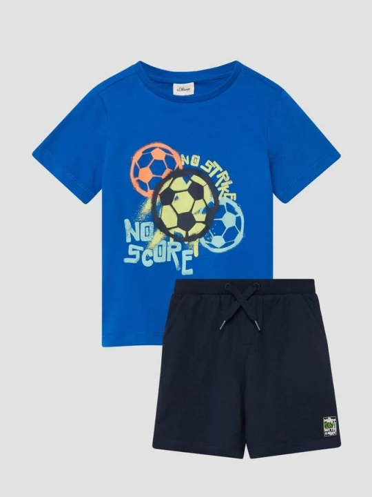 Foto van product T-shirt met print op voorkant en tricot bermuda shortset s.Oliver blauw