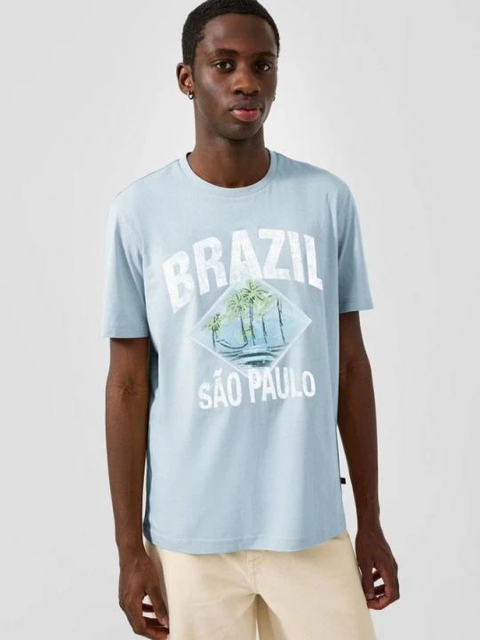 Foto van product T-shirt met print op voorkant QS blauw