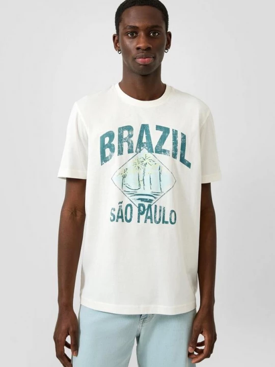 Foto van product T-shirt met print op voorkant QS crème