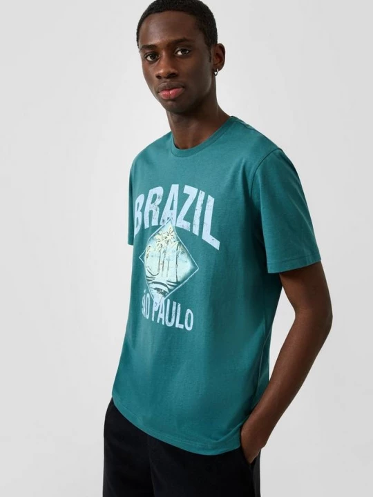 Foto van product T-shirt met print op voorkant QS petrol