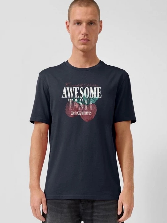Foto van product T-shirt met print op voorzijde QS blauw