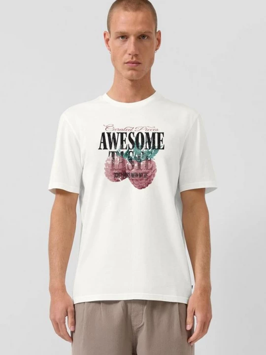 Foto van product T-shirt met print op voorzijde QS crème