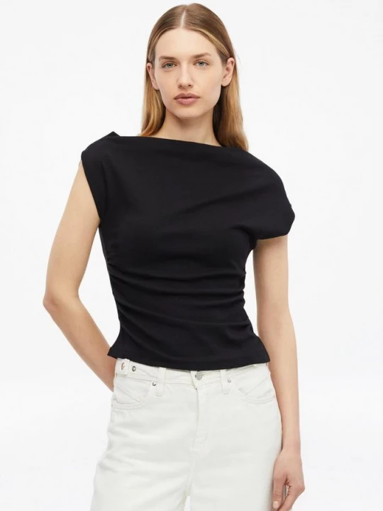 Foto van product T-shirt met rimpels en asymmetrische schouder s.Oliver zwart