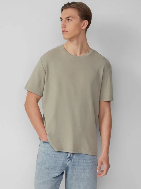 Foto van product T-shirt met ronde hals en geribde structuur QS olijfgroen