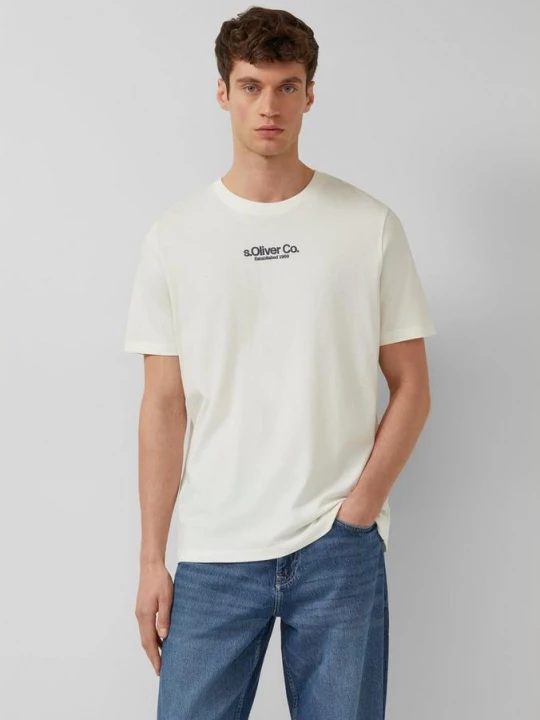 Foto van product T-shirt met ronde hals en logoprint s.Oliver crème