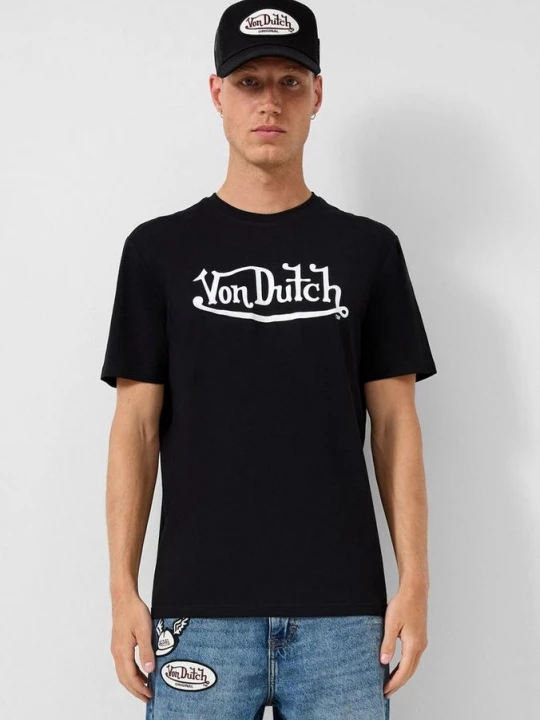 Foto van product T-shirt met ronde hals en print op voorzijde | QS x Von Dutch zwart