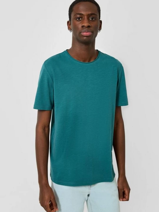 Foto van product T-shirt met ronde hals en rolrand QS petrol