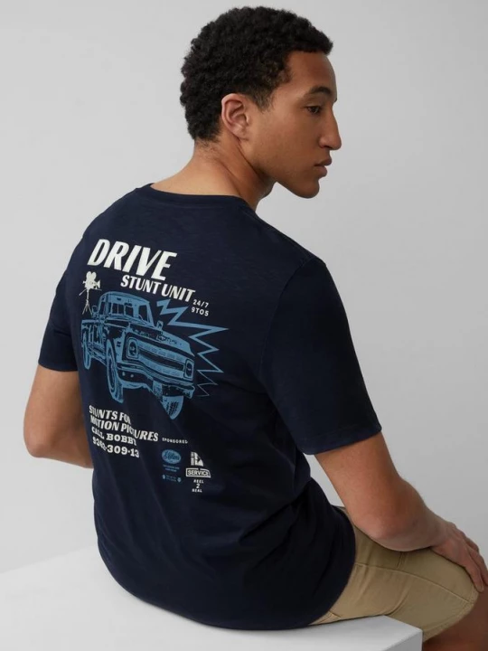 Foto van product T-shirt met slubtextuur en print op de rug s.Oliver blauw