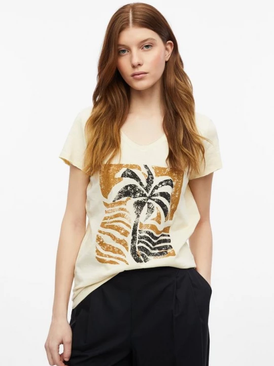 Foto van product T-shirt met vlamgarenstructuur en print s.Oliver beżowy