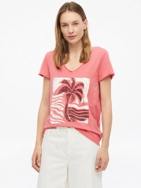 Foto van product T-shirt met vlamgarenstructuur en print s.Oliver roze