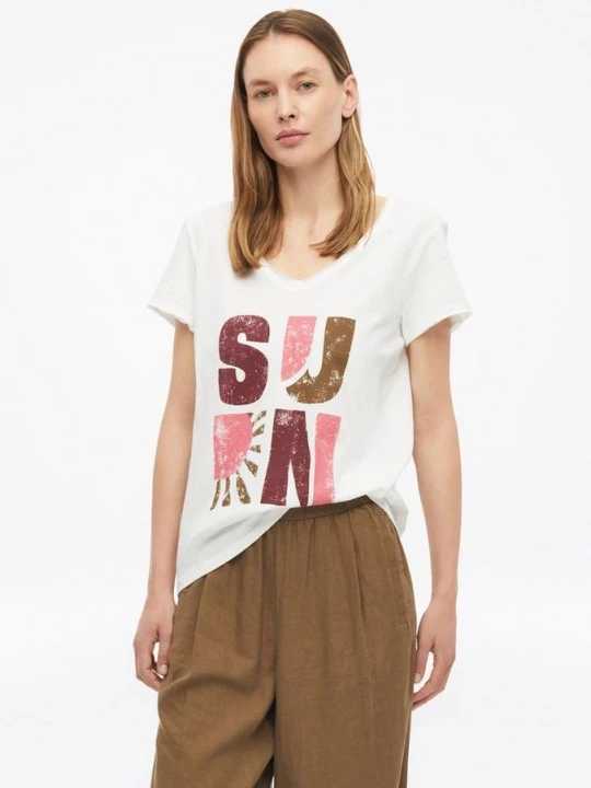 Foto van product T-shirt met vlamgarenstructuur en print s.Oliver wit