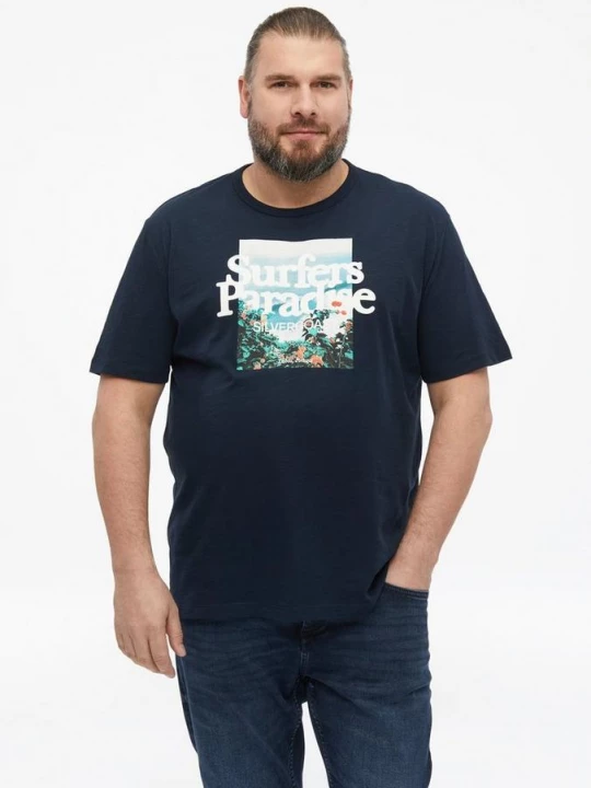 Foto van product T-shirt met vlammengaren en artwork s.Oliver blauw