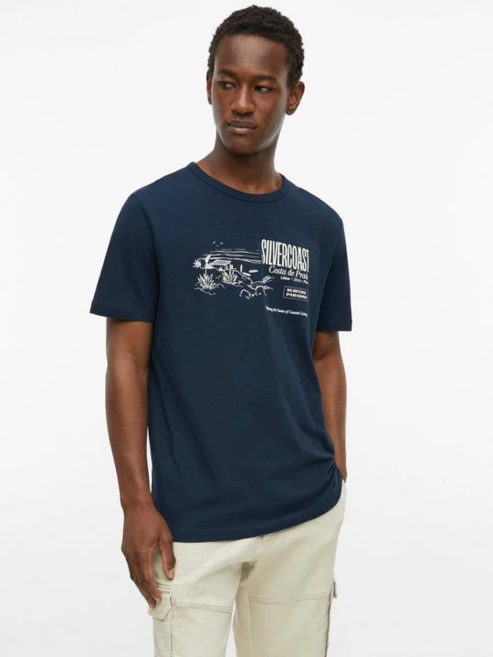 Foto van product T-shirt met vlammengaren en artwork s.Oliver blauw