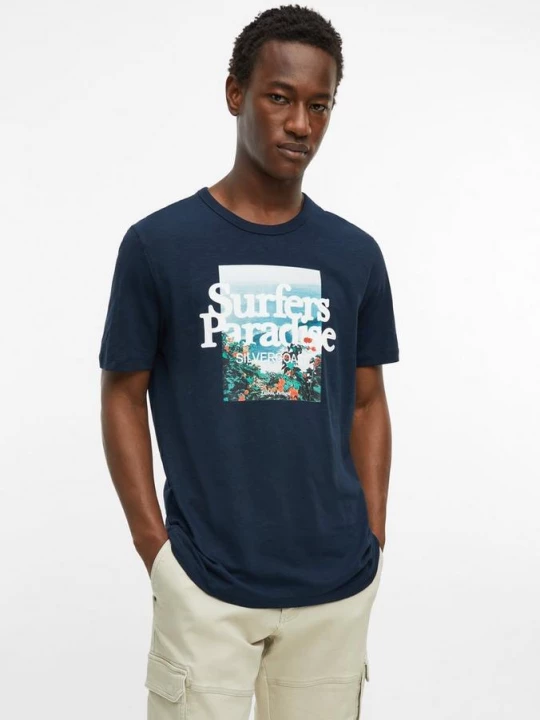 Foto van product T-shirt met vlammengaren en artwork s.Oliver blauw