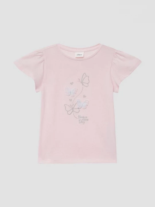 Foto van product T-shirt met volantmouwen en applicatie s.Oliver roze