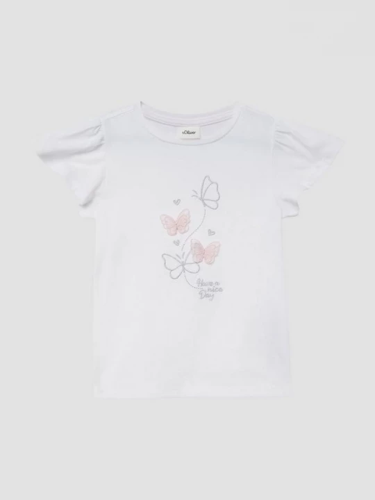 Foto van product T-shirt met volantmouwen en applicatie s.Oliver wit