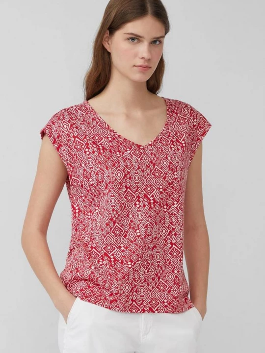 Foto van product T-shirt met wijde hals, uitsnijding en strik s.Oliver rood