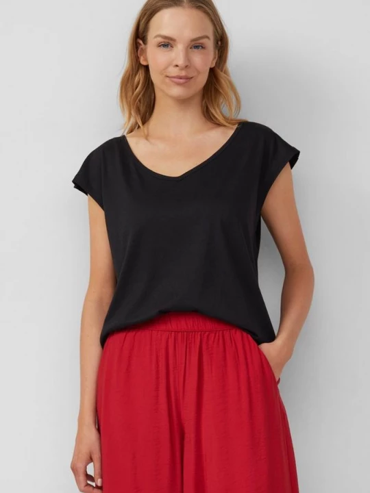 Foto van product T-shirt met wijde hals, uitsnijding en strik s.Oliver zwart