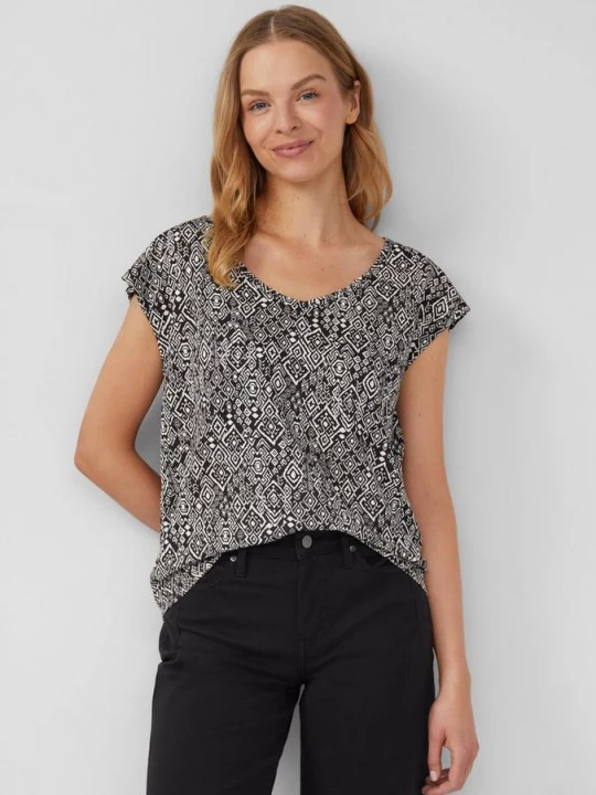 Foto van product T-shirt met wijde hals, uitsnijding en strik s.Oliver zwart
