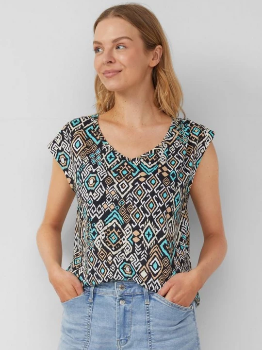 Foto van product T-shirt met wijde hals, uitsnijding en strik s.Oliver zwart